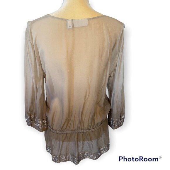 Chico's long sleeve silk metalic detail sheer top, size 1 medium/8 - Picture 2 of 11